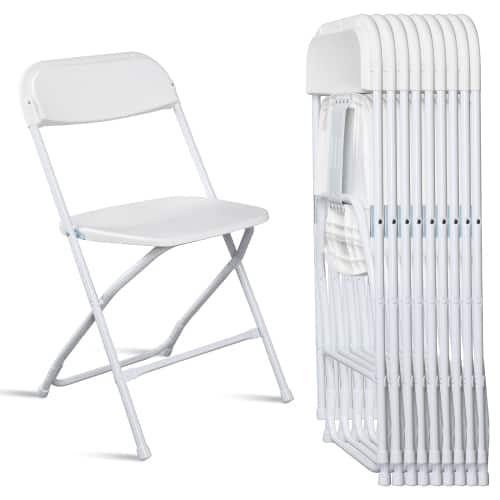Winado - 10PCS Portable Plastic Folding Chairs, Stackable Seat with Steel Frame for Indoor Outdoor Wedding Party Picnic Dining - White