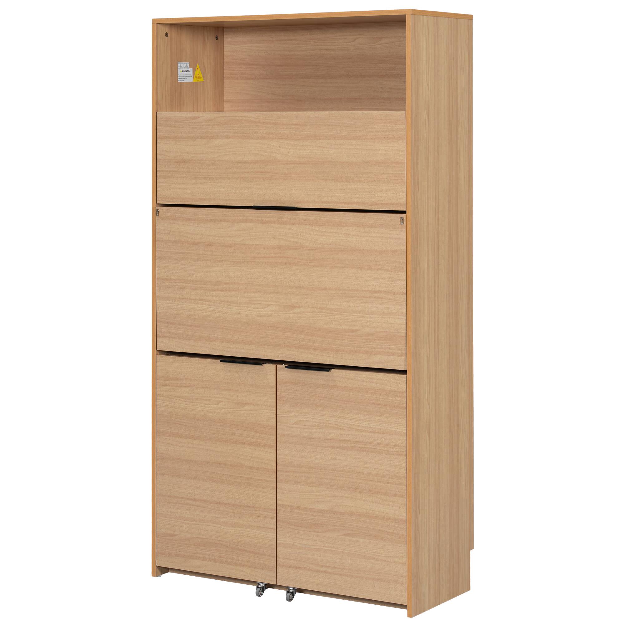 Alt View 7. Forest'nSky - 69" Tall Kitchen Pantry Cabinet with Hutch, Foldable Workstation & Power Outlet,Natural - Natural.