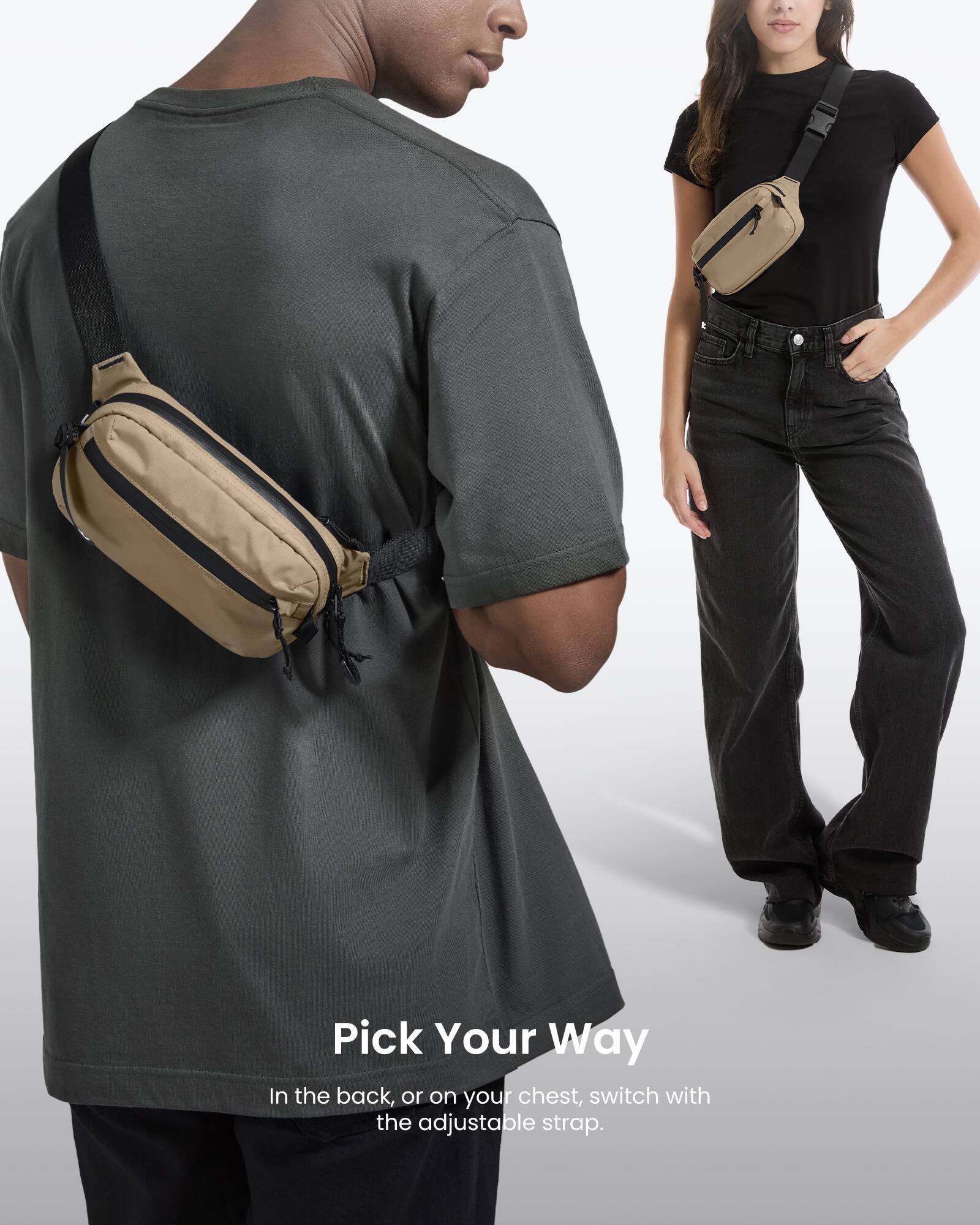 Pick Your Way: In the back or on your chest, switch with the adjustable strap.
