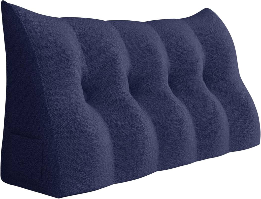 Front. wowmax - Full Size Navy Wedge Pillow - Plush Triangle Headboard Bolster for Bed Reading Support - Dark Blue.