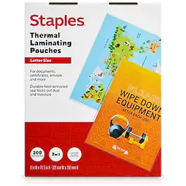 Staples - Thermal Laminating Pouches, Letter Size, 3 Mil, 200/Pack - Clear