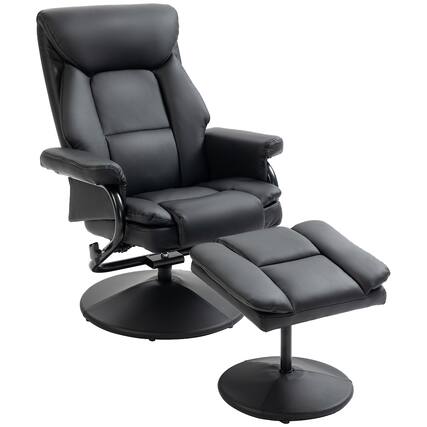 Front. Homcom - Recliner Chair w/Ottoman: 360° Swivel Reclining Faux Leather w/Adjustable Backrest - Black.