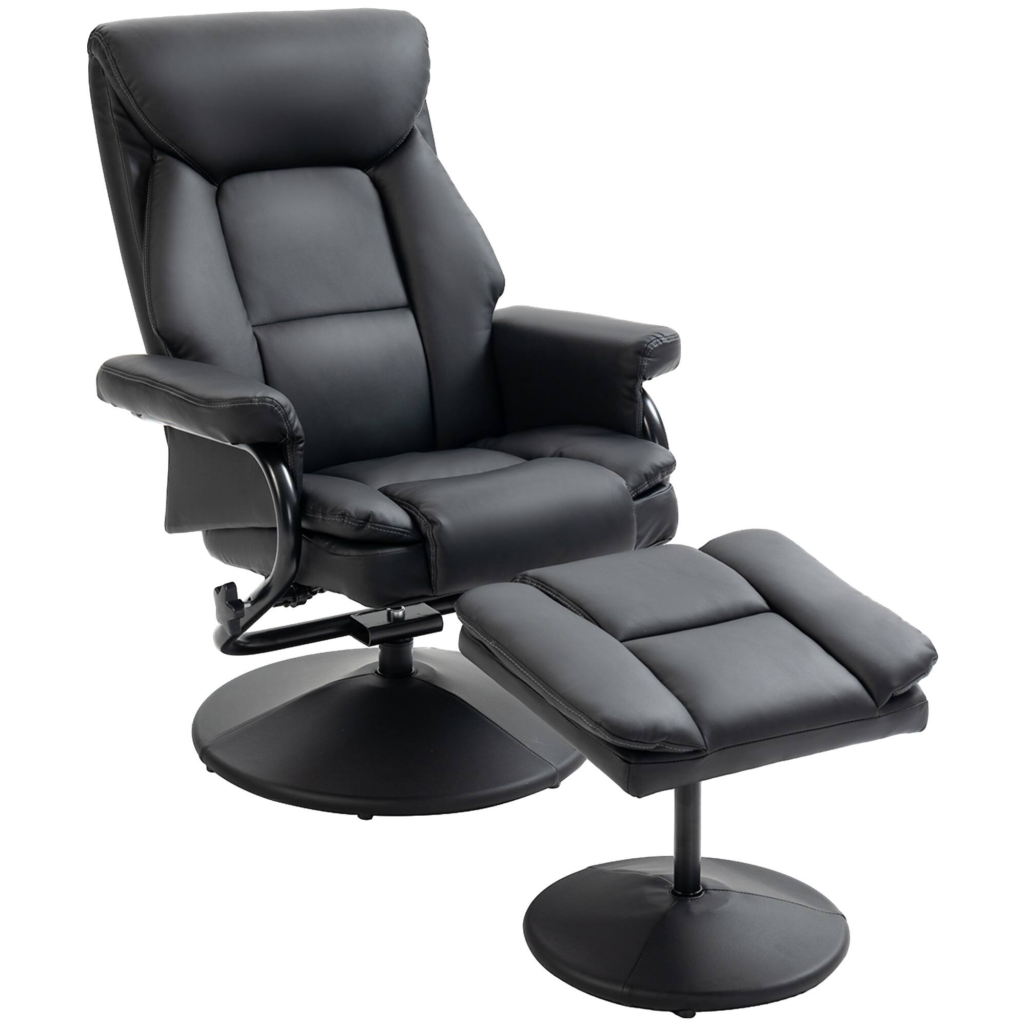 Homcom - Recliner Chair w/Ottoman: 360° Swivel Reclining Faux Leather w/Adjustable Backrest - Black