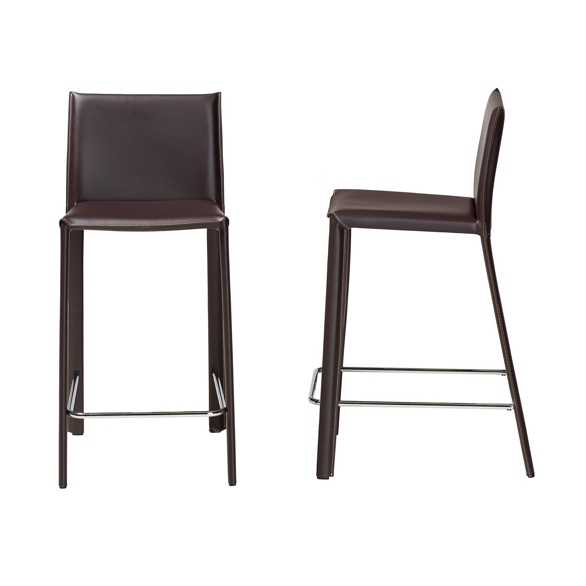 Left. Baxton Studio - Crawford Leather 2-Piece Counter Height Stool Set - Brown.