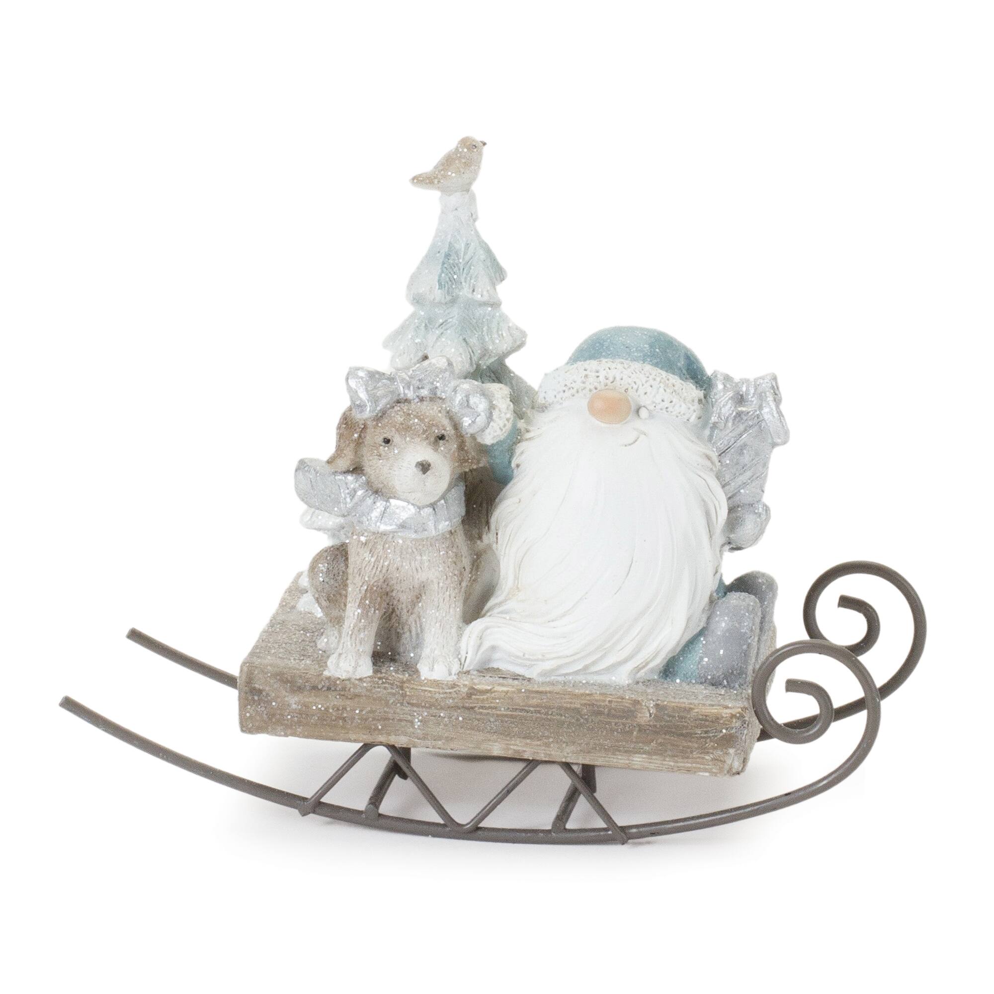 Left. BreeBe - Gnome on Sled Figurine (Set of 2) - Blue, Brown.