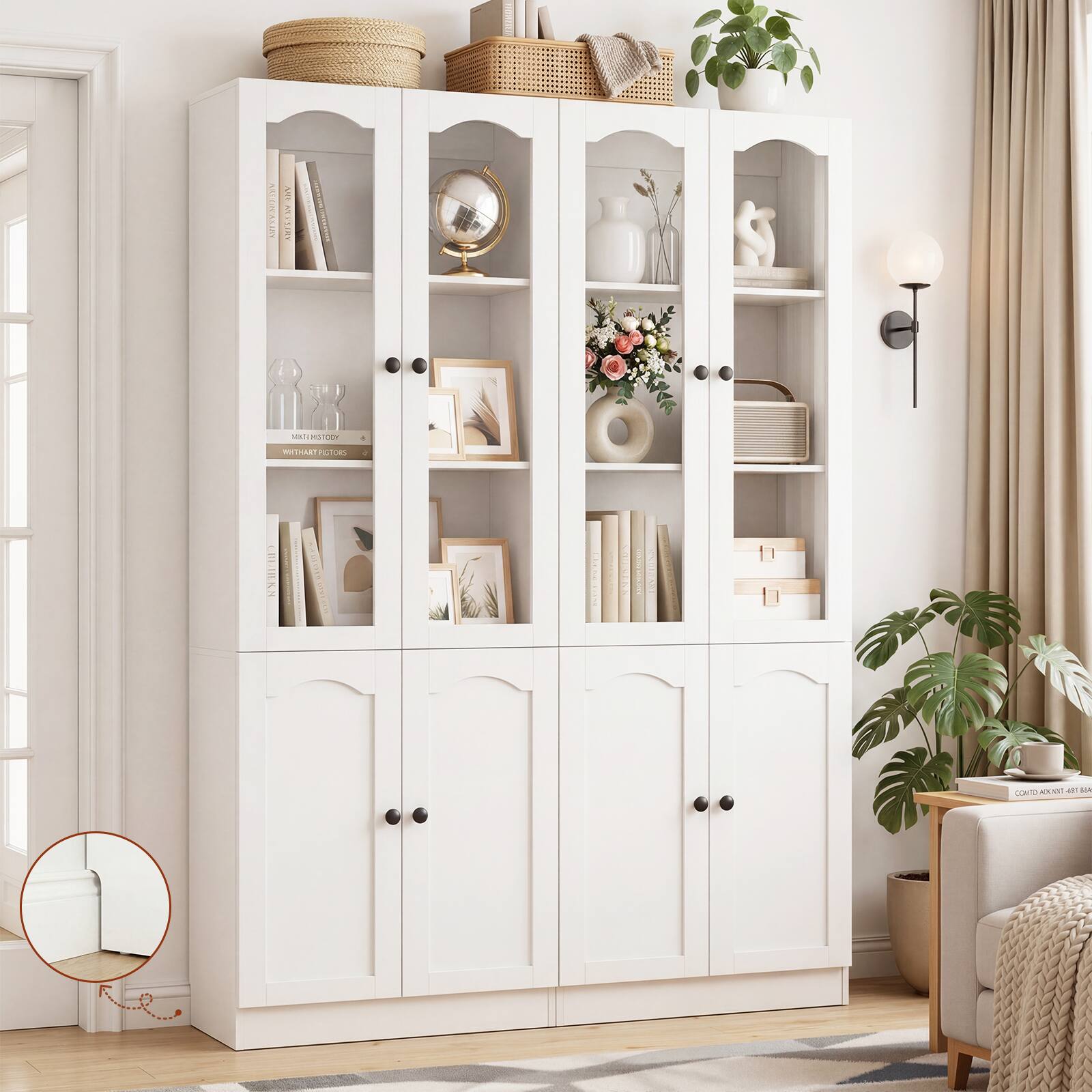 Aheaplus - 80'' Tall Bookcase with Doors, 23.6'' Width Bookcase with 5-Tier Shelves, 2 Piece Set - White