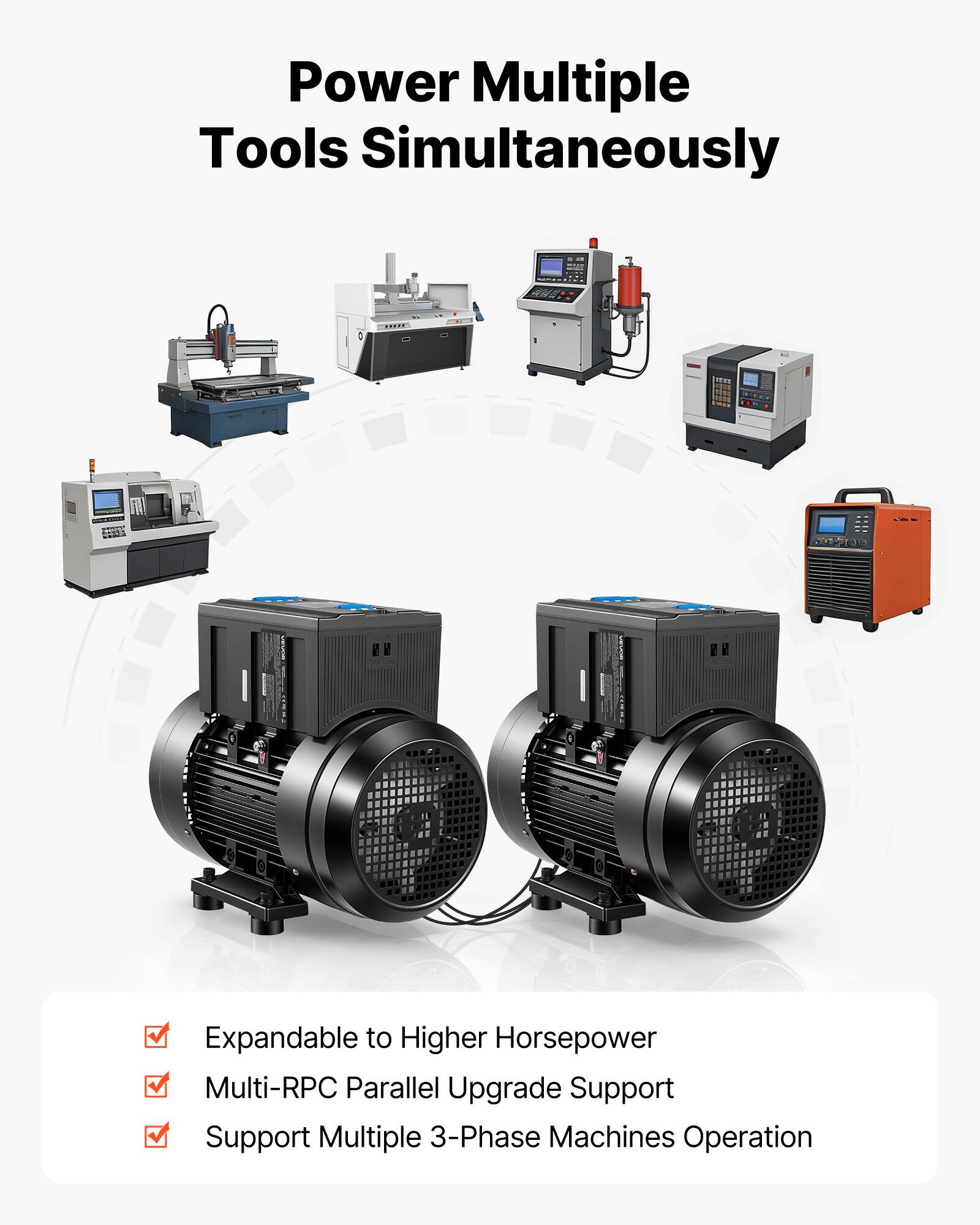 Power Multiple Tools Simultaneously

- Expandable to Higher Horsepower
- Multi-RPC Parallel Upgrade Support
- Support Multiple 3-Phase Machines Operation