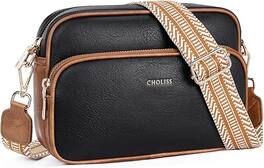 Vulpecula Spade - Small Purses for Women, Travel Purses Anti Theft Crossbody Bags, Vegan Leather Adjustable Wide Guitar Strap - Black & Brown