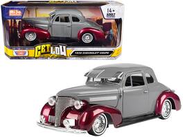 1939 Chevrolet Coupe Lowrider "Get Low" Series 1/24 Diecast Model Car by Motormax - Gray And Red Metallic