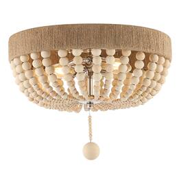 Jonathan Y - Justina Wood Bead 14" 2-Light Farmhouse Bohemian Iron LED Flush Mount, /Chrome - Light Taupe
