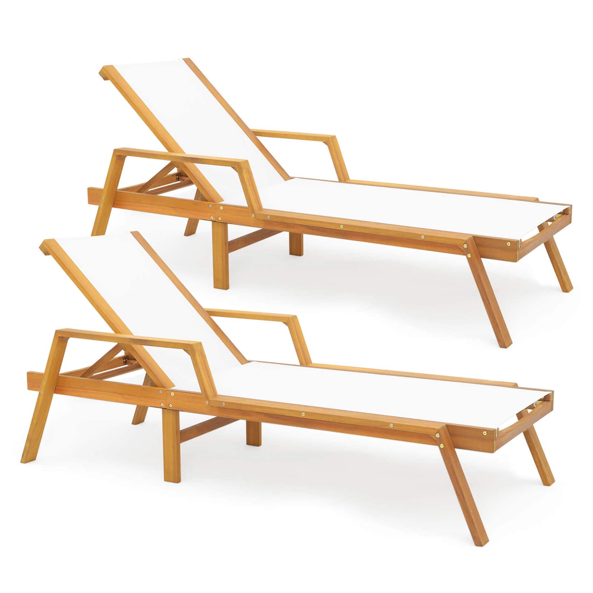 Costway - 2 PCS Outdoor Chaise Lounge with Adjustable 5-position Backrest Solid Wood Frame - Natural price history on PriceWatchPro