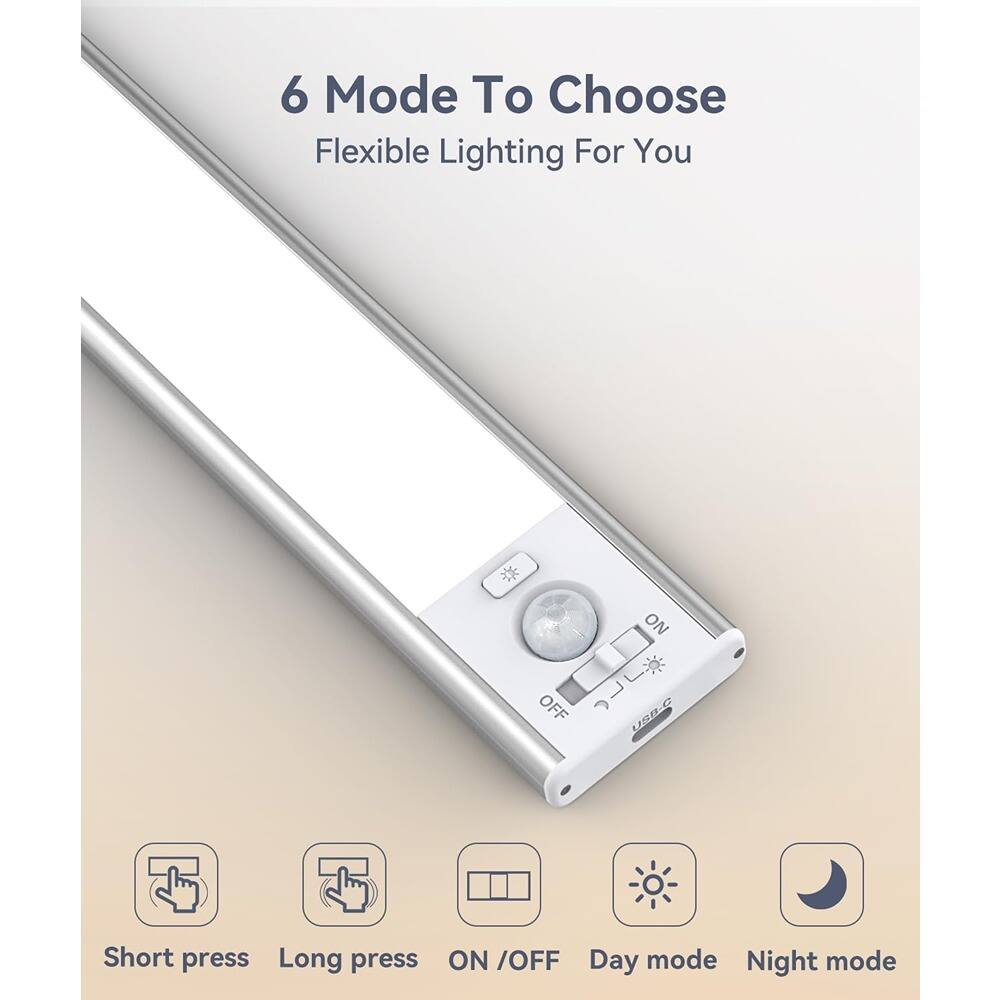6 Mode To Choose  
Flexible Lighting For You  

- Short press  
- Long press  
- ON/OFF  
- Day mode  
- Night mode