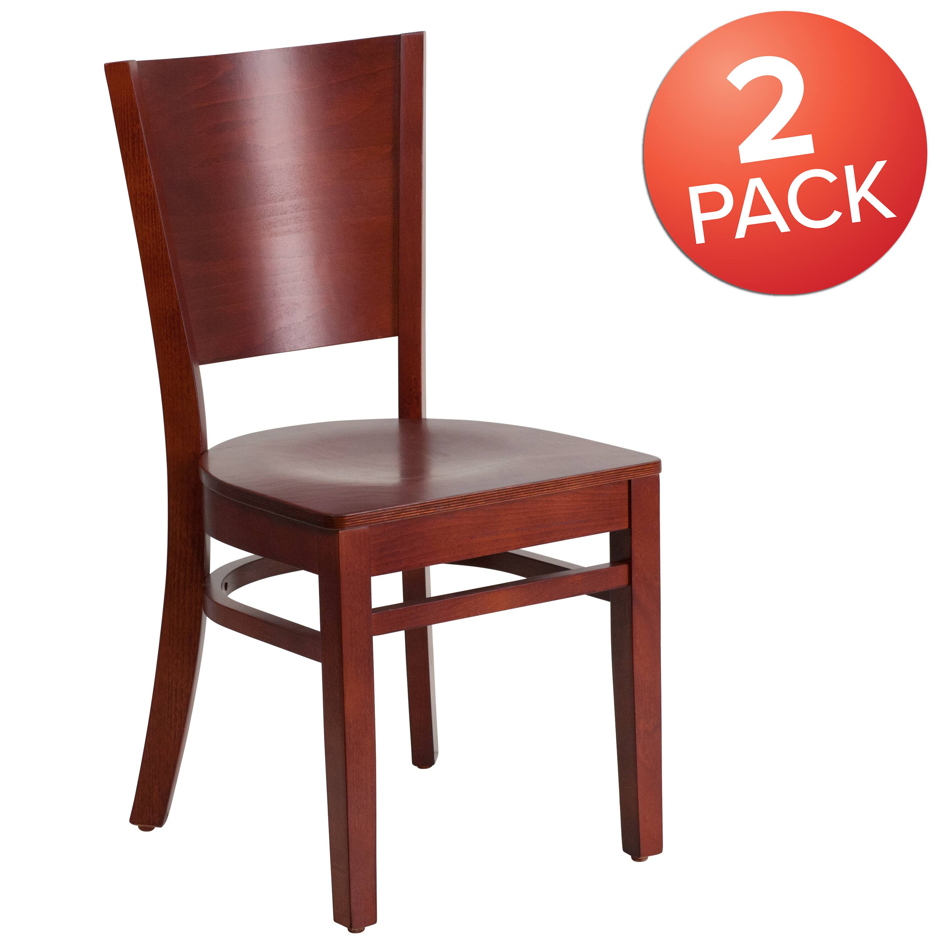 Alt View 1. Emma + Oliver - 2 Pack Solid Back Wooden Restaurant Chair - Mahogany Wood Seat/Mahogany Wood Frame.