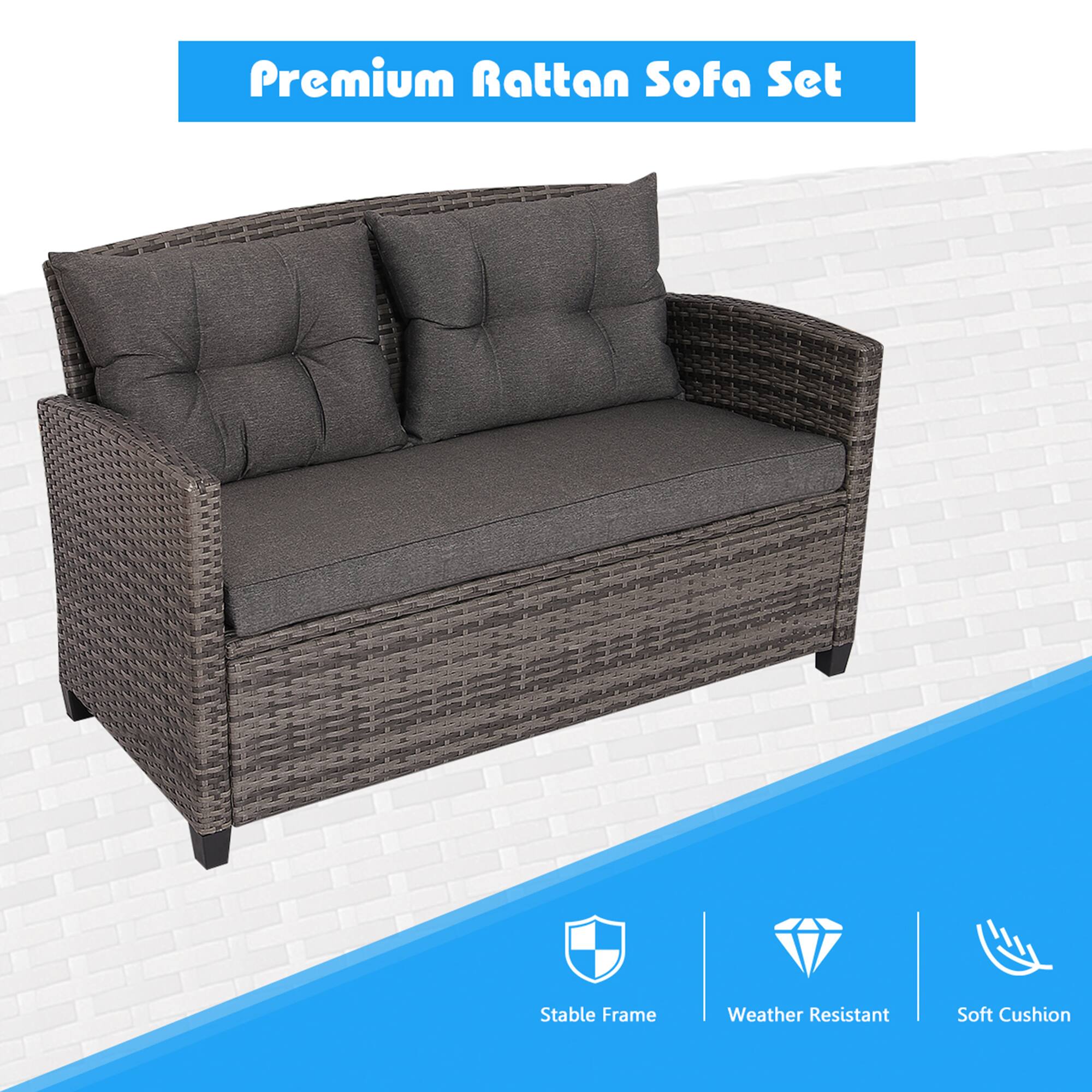 Premium Rattan Sofa Set

- Stable Frame
- Weather Resistant
- Soft Cushion