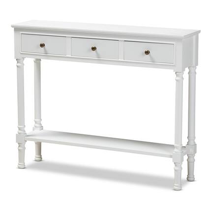 Front. Baxton Studio - Calvin Classic and Traditional French Farmhouse White Finished Wood 3-Drawer Entryway Console Table - White.