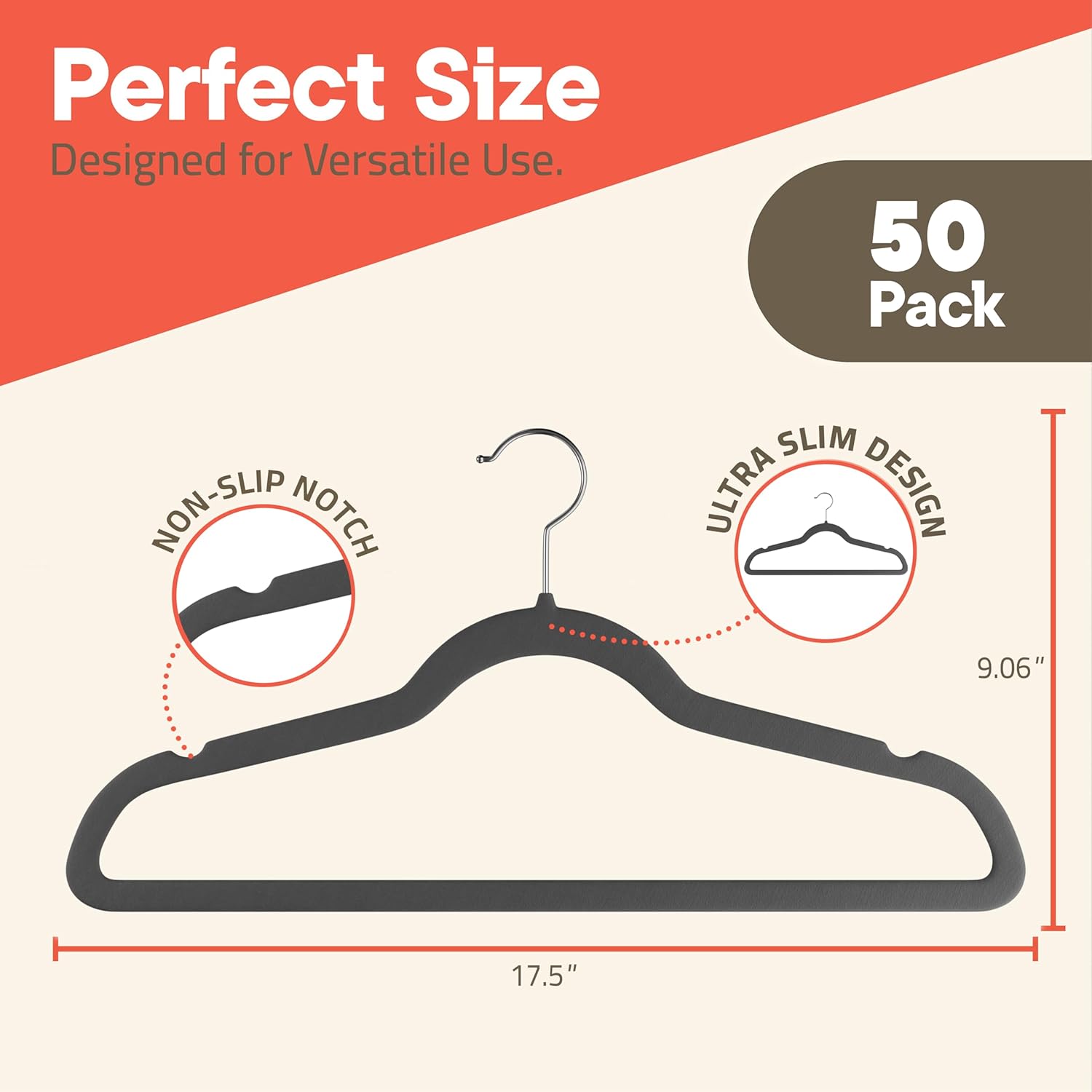 Perfect Size, Designed for Versatile Use, 50 Pack, Non-Slip Notch, Ultra Slim Design, 9.06", 17.5"