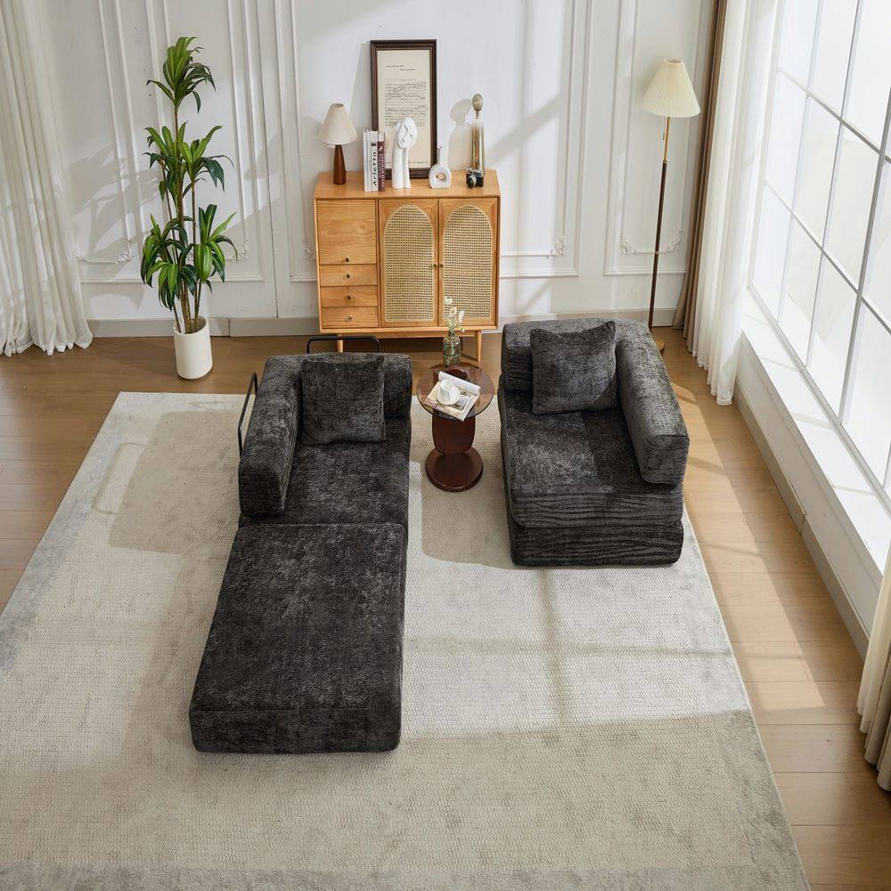 Alt View 8. Kadyn - Convertible Compression Sofa, Fixed-Frame Floor Bed with Boneless Chenille Sectional Design, Black - Black.