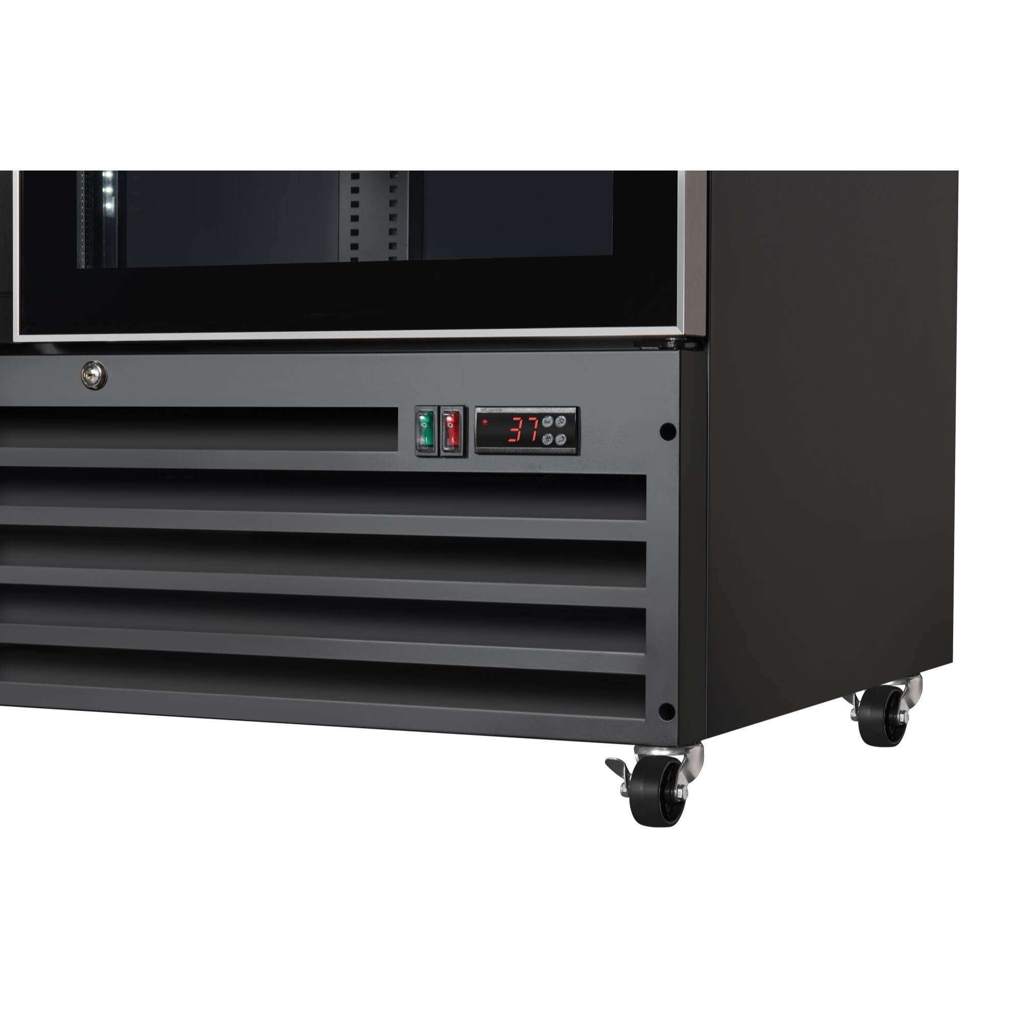 Alt View 8. Koolmore - 47 in. Two-Door Commercial Display Merchandiser Refrigerator in Sleek Black, 35 cu. ft. ETL Listed (KM-MDR-2GD-35CNL-BK) - Matte Black.