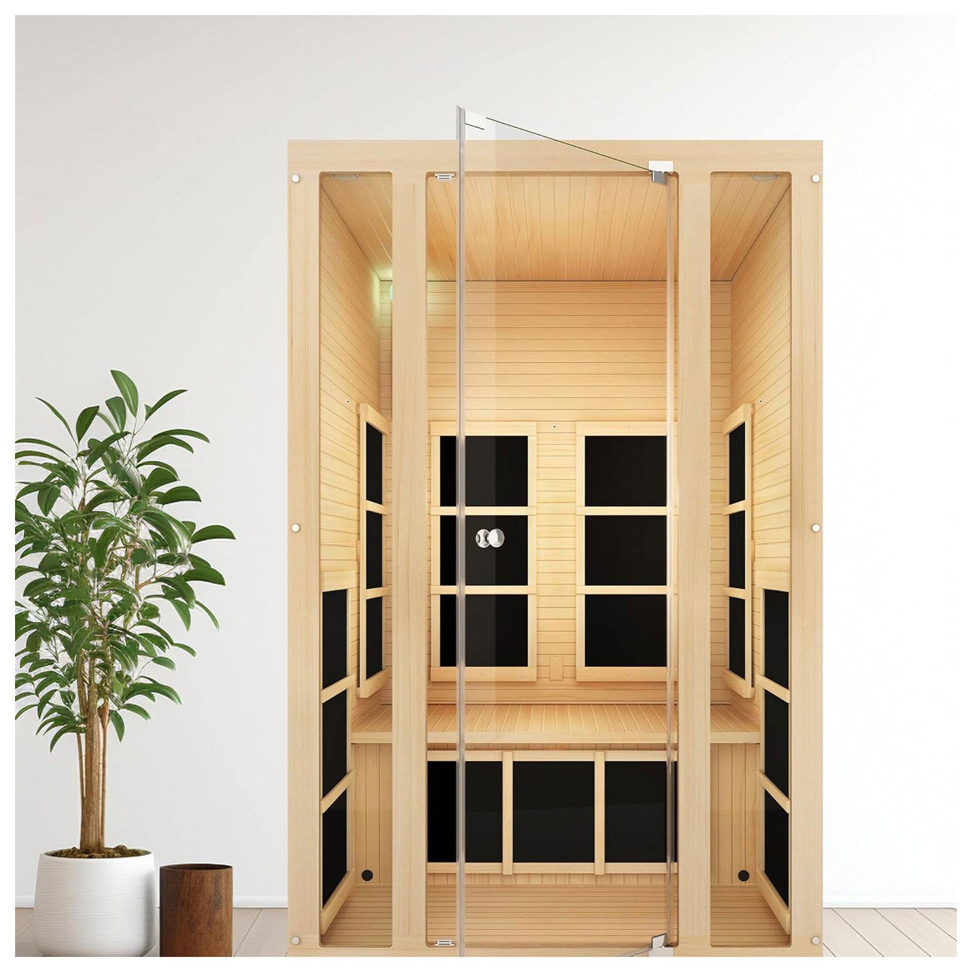 Alt View 3. JNH Lifestyles - JNH Lifestyles Joyous 2 Person Indoor Home Infrared Sauna w/ Chromotherapy Light - Brown.