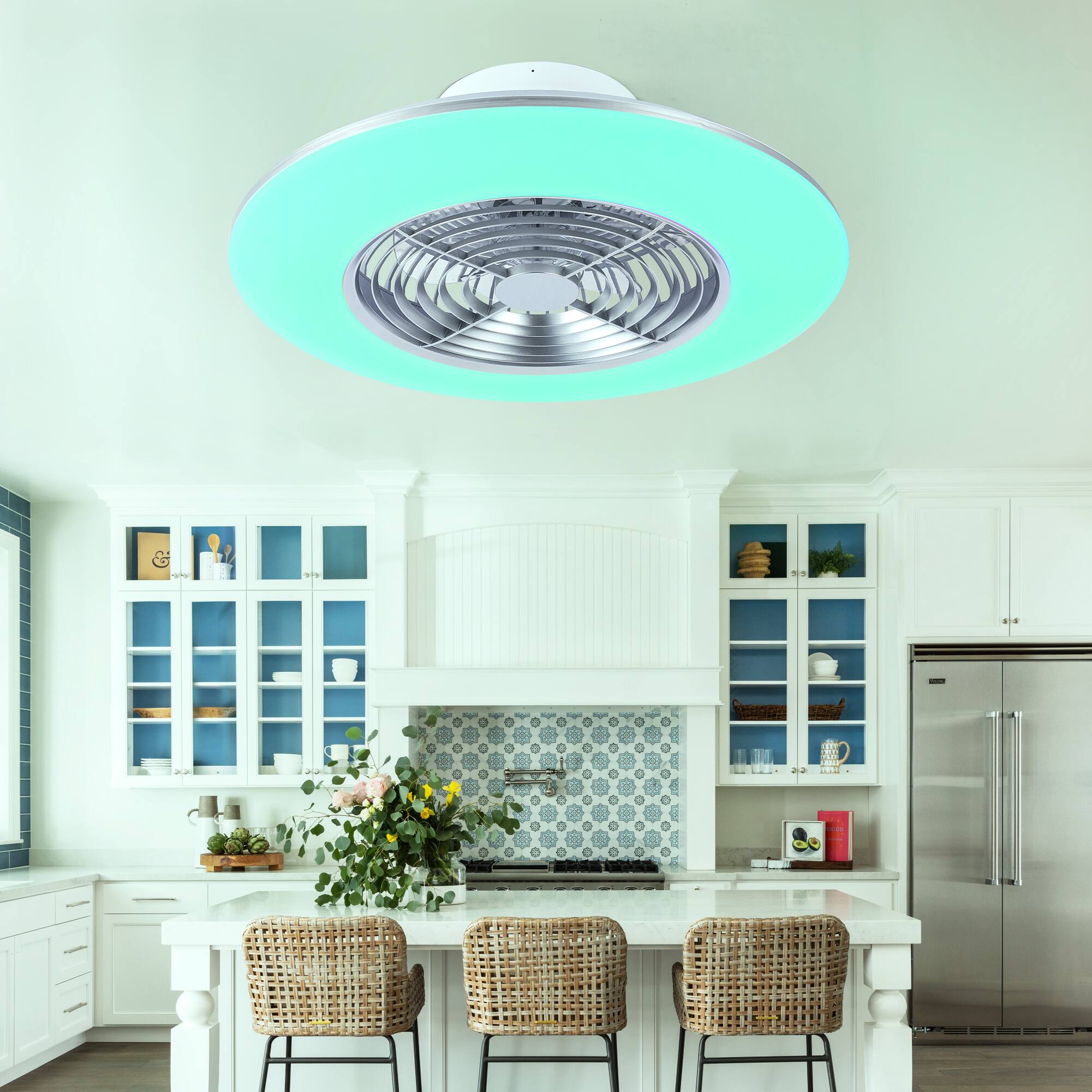 Alt View 4. Domanki - Domanki 24" Smart LED Bladeless Ceiling Fans with RGB Lights and Remote/APP, Low Profile Ceiling Fan with Light-Silver - Sliver.