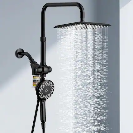 Front. Dazzed Corner - Dual Shower Heads with Handheld Spray Combo, Magnetic Filtered Showerhead - Matte Black.