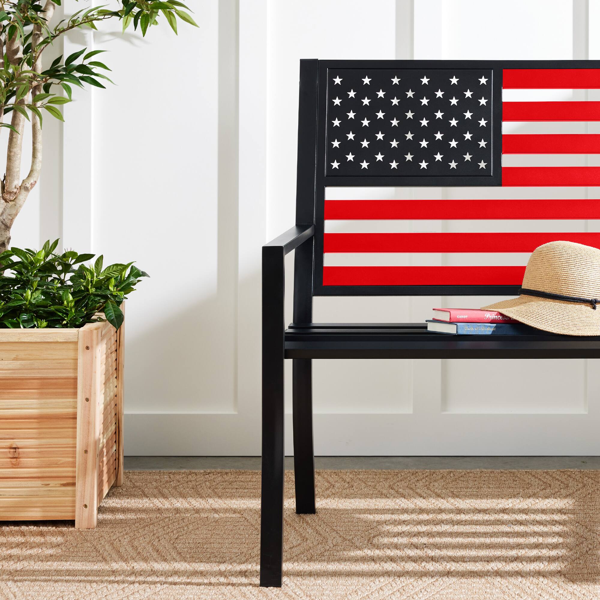 Alt View 2. Best Choice Products - Best Choice Products Indoor Outdoor Steel Garden Bench w/ American Flag Backrest, 790lb Capacity - Black/Red - black/red.