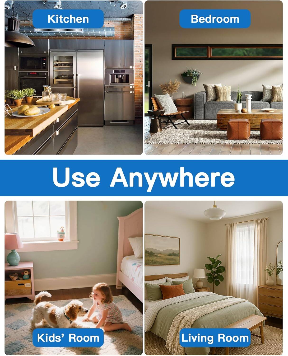 Kitchen  
Bedroom  
Use Anywhere  
Kids' Room  
Living Room