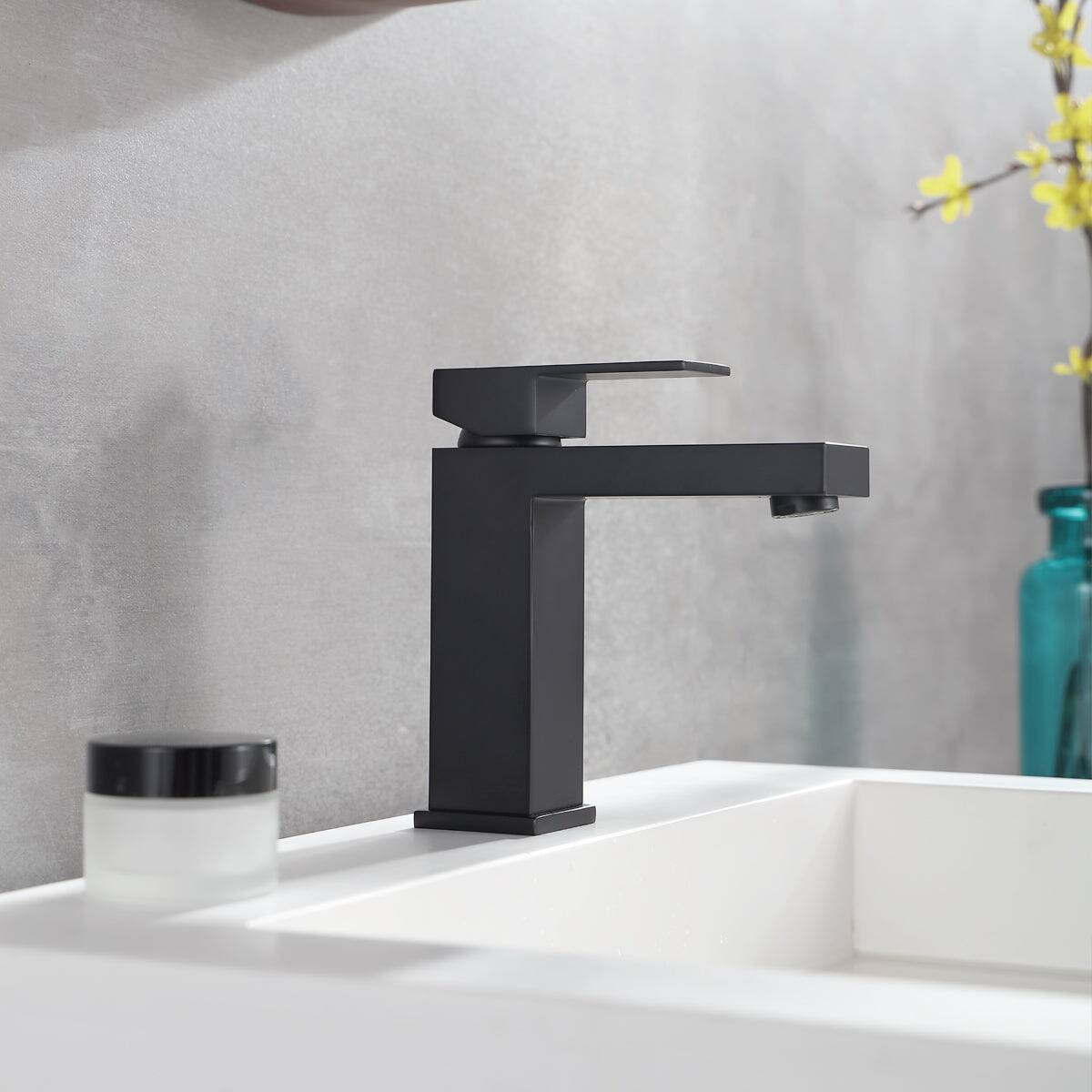 Alt View 3. Boyel Living - Single Hole Single Handle Low Arc Waterfall Bathroom Faucet Matte Black with Supply Lines Modern Durable Easy Install - Matte Black - Short.