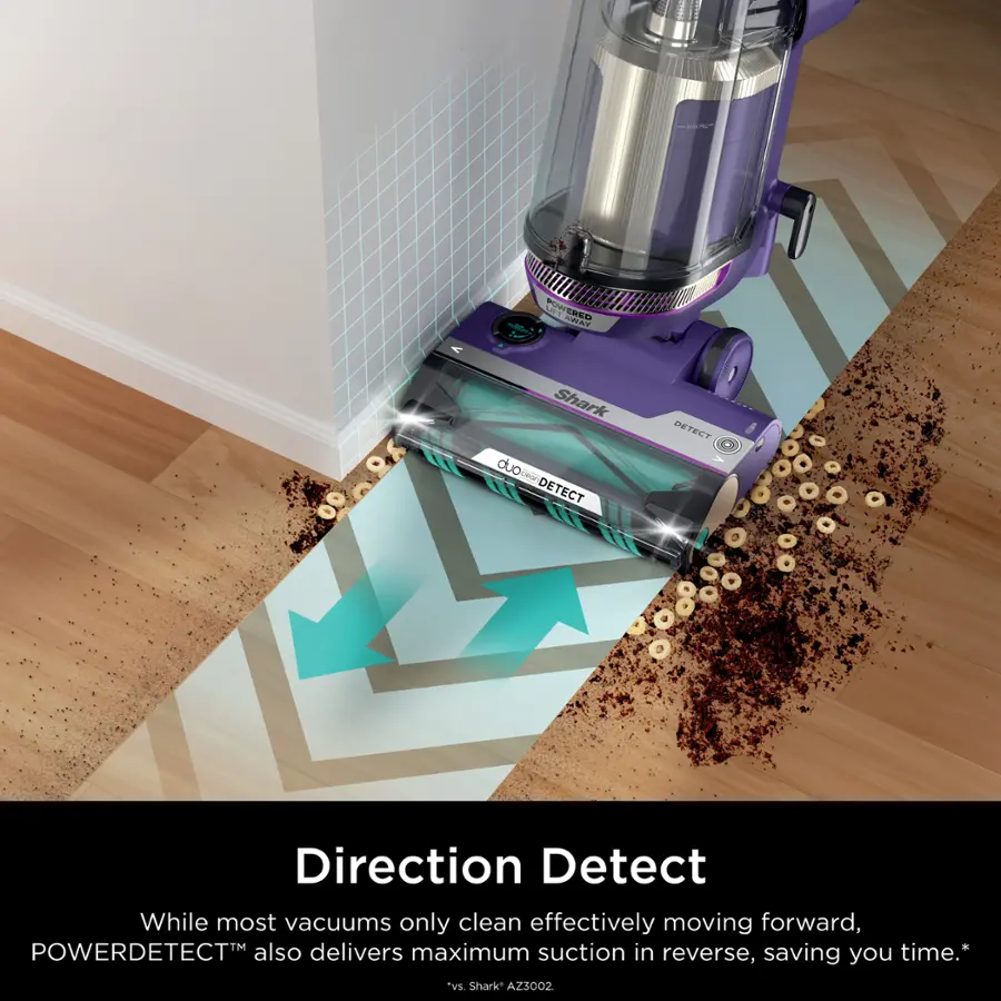 Direction Detect: While most vacuums only clean effectively moving forward, POWERDETECT also delivers maximum suction in reverse, saving you time. *Shark* AZ3002.