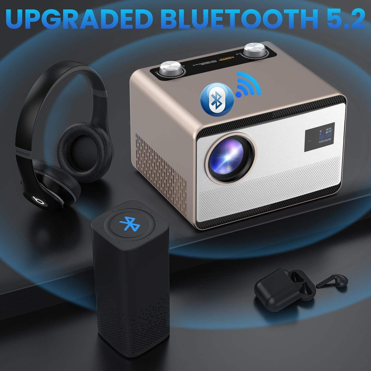 Groview Smart Projector 1500 ANSI 1080P 4K Support Auto Focus WiFi