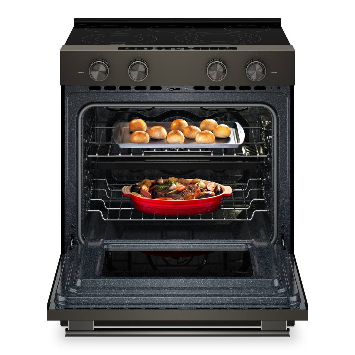 Angle. KitchenAid - KitchenAid - 5.3 Cu. Ft. Smart Slide-In Electric Range with Two Even-Heat Hyper Elements - Stainless Steel - Black Ore.