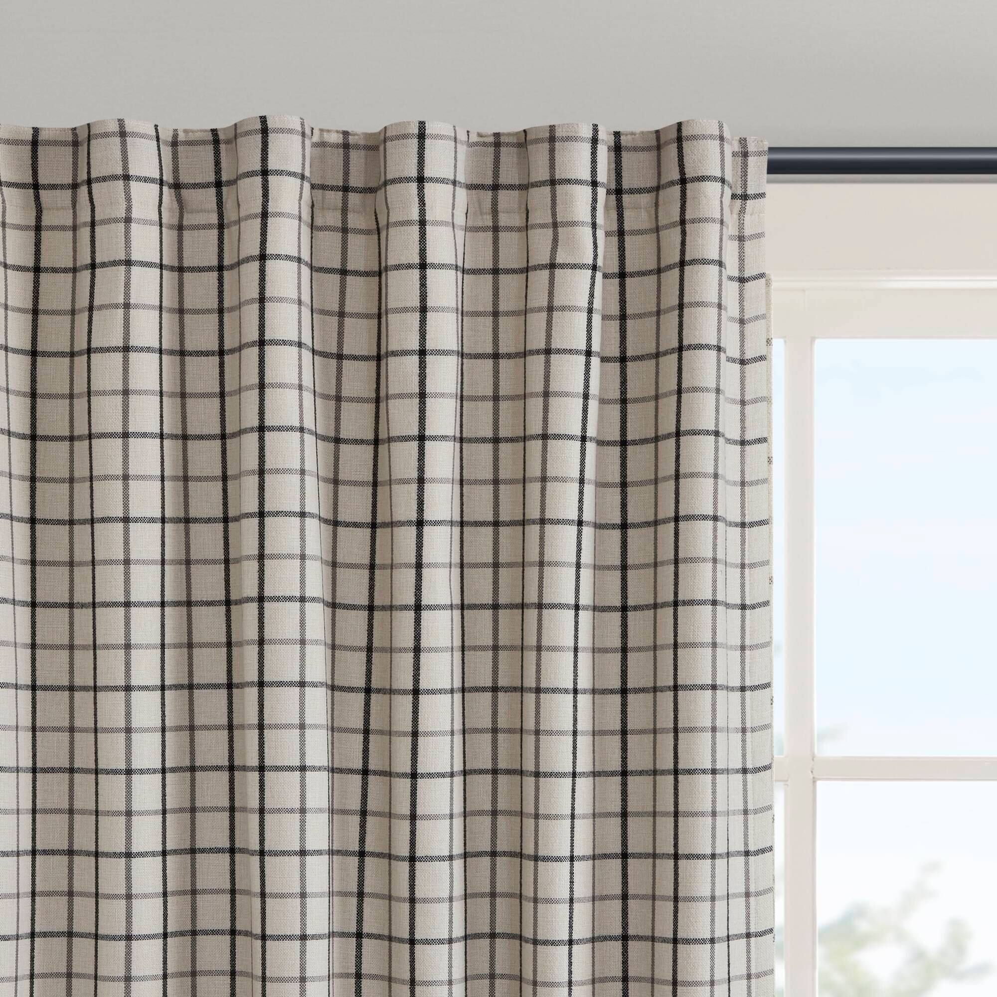 Alt View 6. BreeBe - 1PC 50x95' Plaid Rod Pocket and Back Tab Curtain Panel with Fleece Lining - Black.