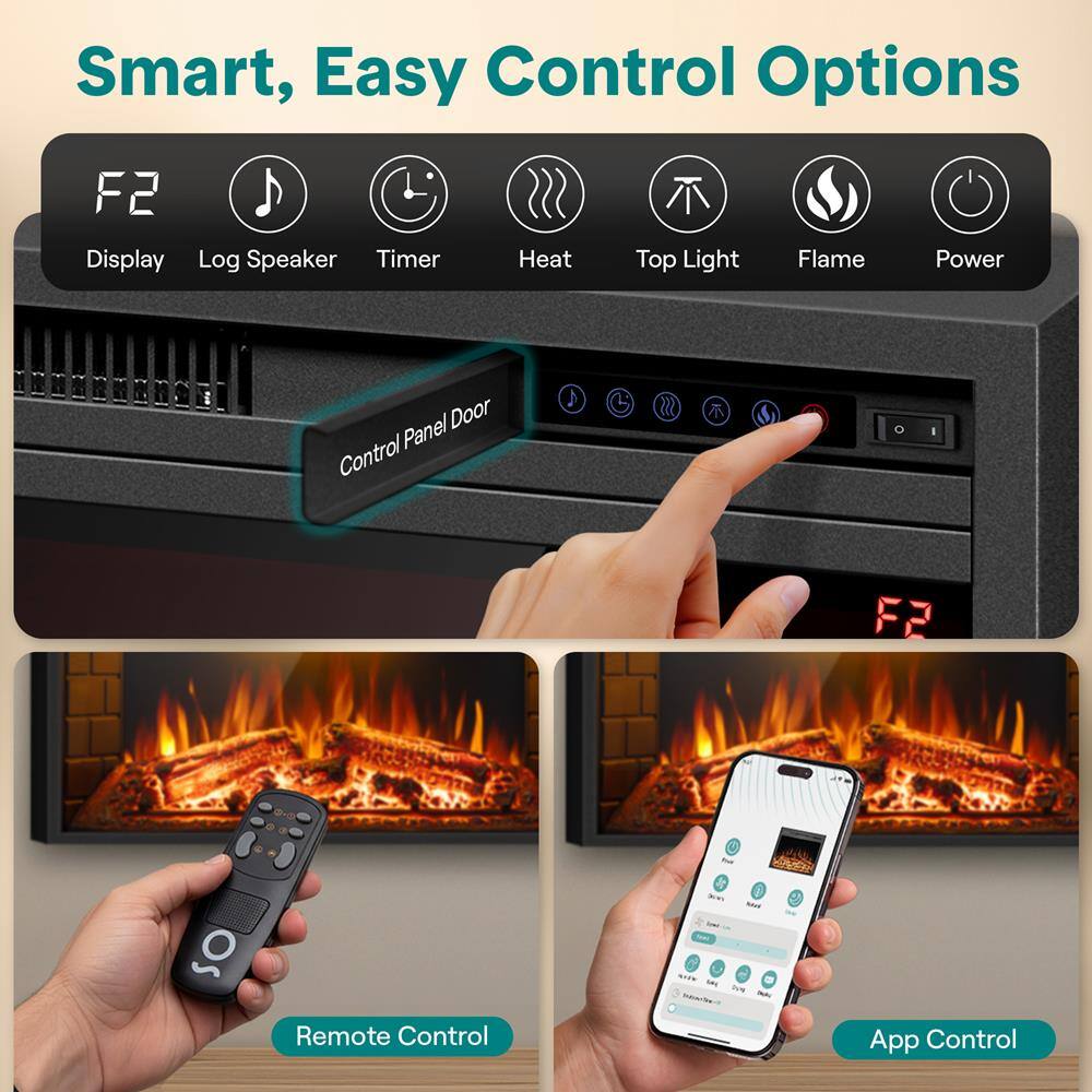 Smart, Easy Control Options

- F2 Display
- Log Speaker
- Timer
- Heat
- Top Light
- Flame
- Power

1 I Panel Door Control

1 35 I F2

Remote Control

App Control