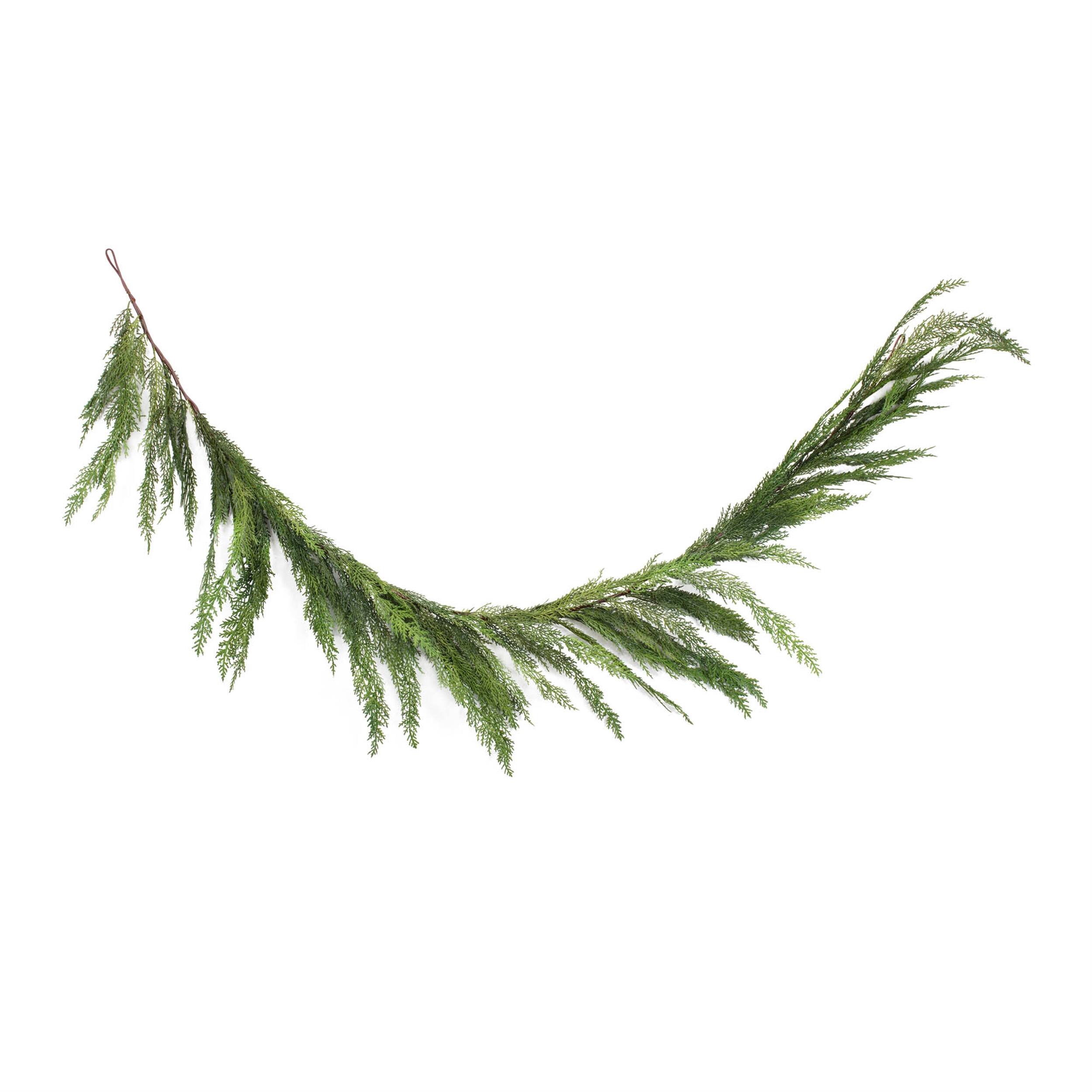Left. BreeBe - Winter Cedar Foliage Garland (Set of 2) - Green, Brown.