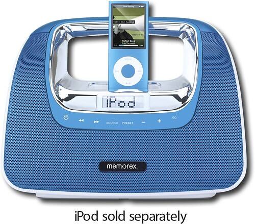 Front Standard. Memorex - miniMove Portable Boombox with Built-In Apple® iPod® Dock - Blue.