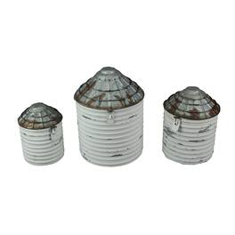 Zeckos - Vintage Farmhouse Style Galvanized Decorative Tin Silo Canister Set of 3 - White