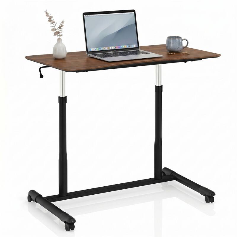 Left. WELLFOR - Standing Desk with Mobile Portable Rolling Wheels, Height Adjustable PC Laptop Notebook Rolling Table for Home Office - Brown.