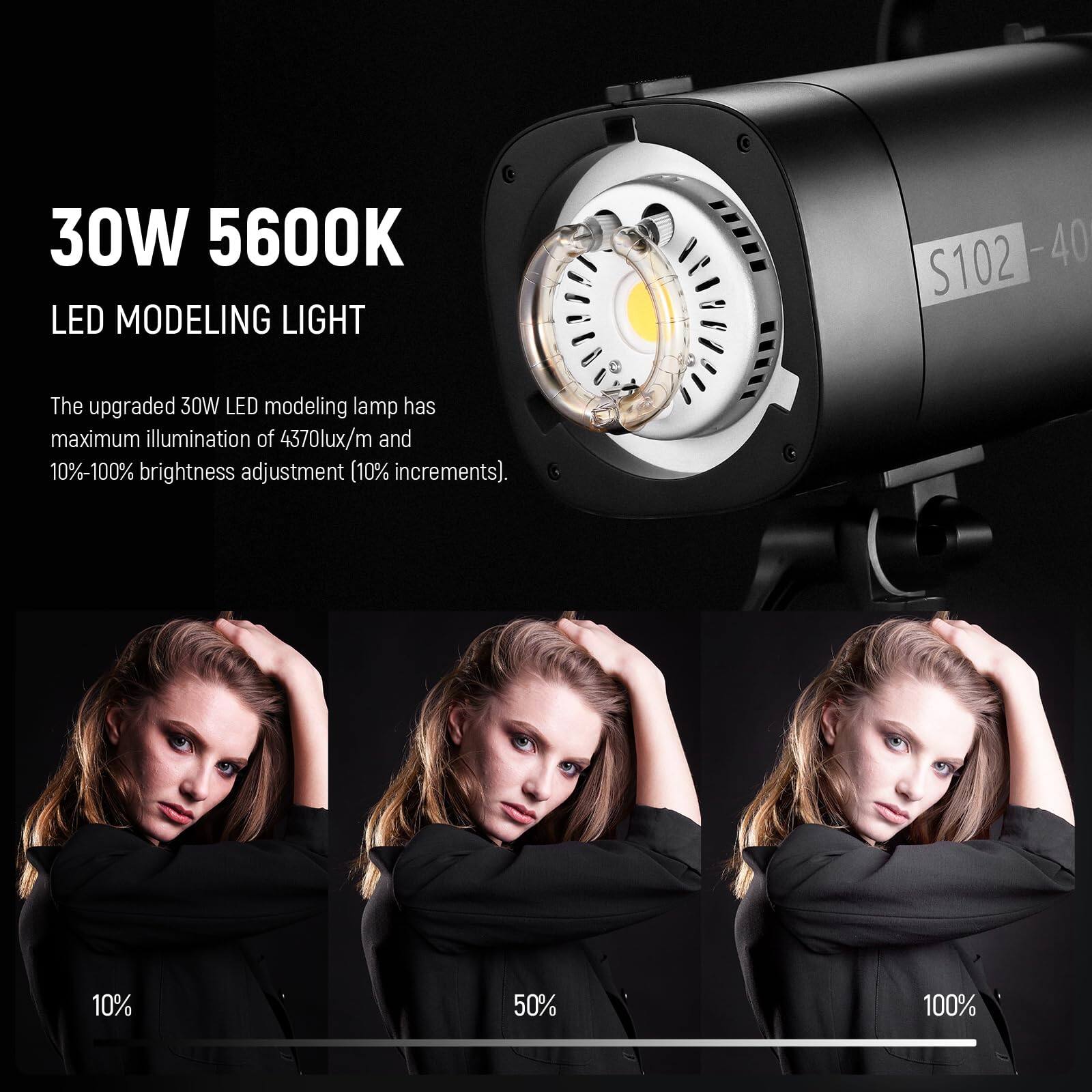 30W 5600K LED MODELING LIGHT

The upgraded 30W LED modeling lamp has maximum illumination of 4370lux/m and 10%-100% brightness adjustment (10% increments).

10% 50% 100%