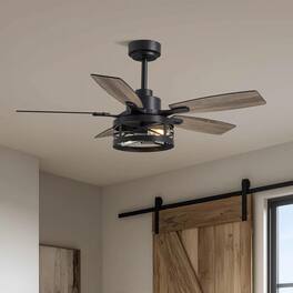 Siljoy - 42-inch Farmhouse Cage Ceiling Fan with Light Slim Metal App & Remote Dimmable LED for Living Room Bedroom and Patio - Brown