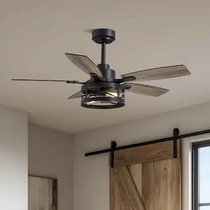 Front. Siljoy - 42-inch Farmhouse Cage Ceiling Fan with Light Slim Metal App & Remote Dimmable LED for Living Room Bedroom and Patio - Brown.