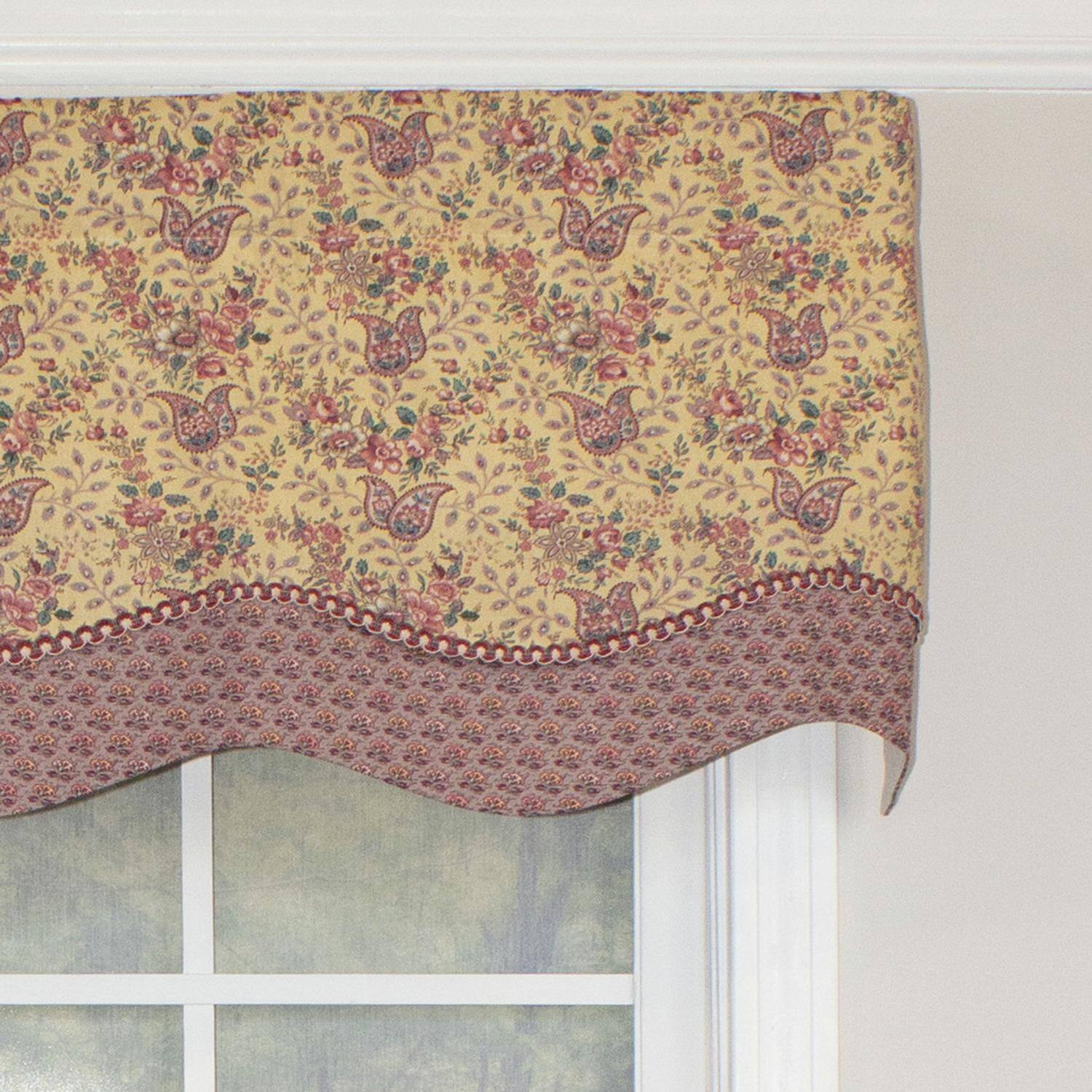 Left. RLF Home - RLF Home Lavender Days Trimmed Glory 100% Cotton with Fully Lined 3" Rod PocketWindow Valance 50" x 16" Lavender - Lavender.