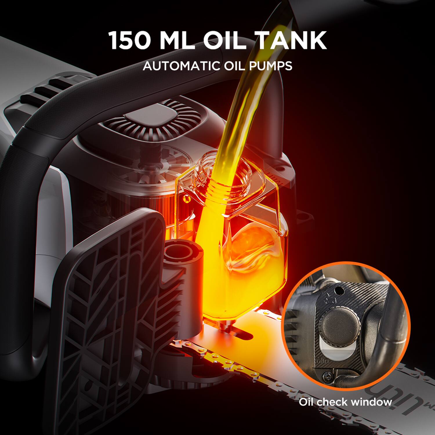 150 ML OIL TANK AUTOMATIC OIL PUMPS Oil check window 47 W