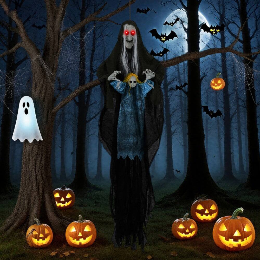 Alt View 1. Boyel Living - Sound Activated Hanging Witch with Spooky Sounds and Glowing Eyes - Multicolor.