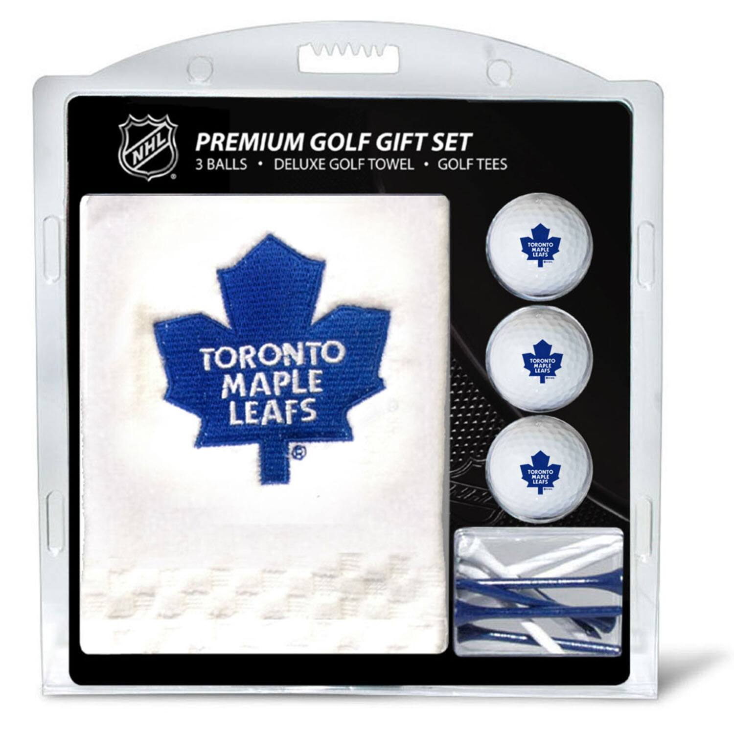 NHL PREMIUM GOLF GIFT SET  
3 BALLS • DELUXE GOLF TOWEL • GOLF TEES  

TORONTO MAPLE LEAFS