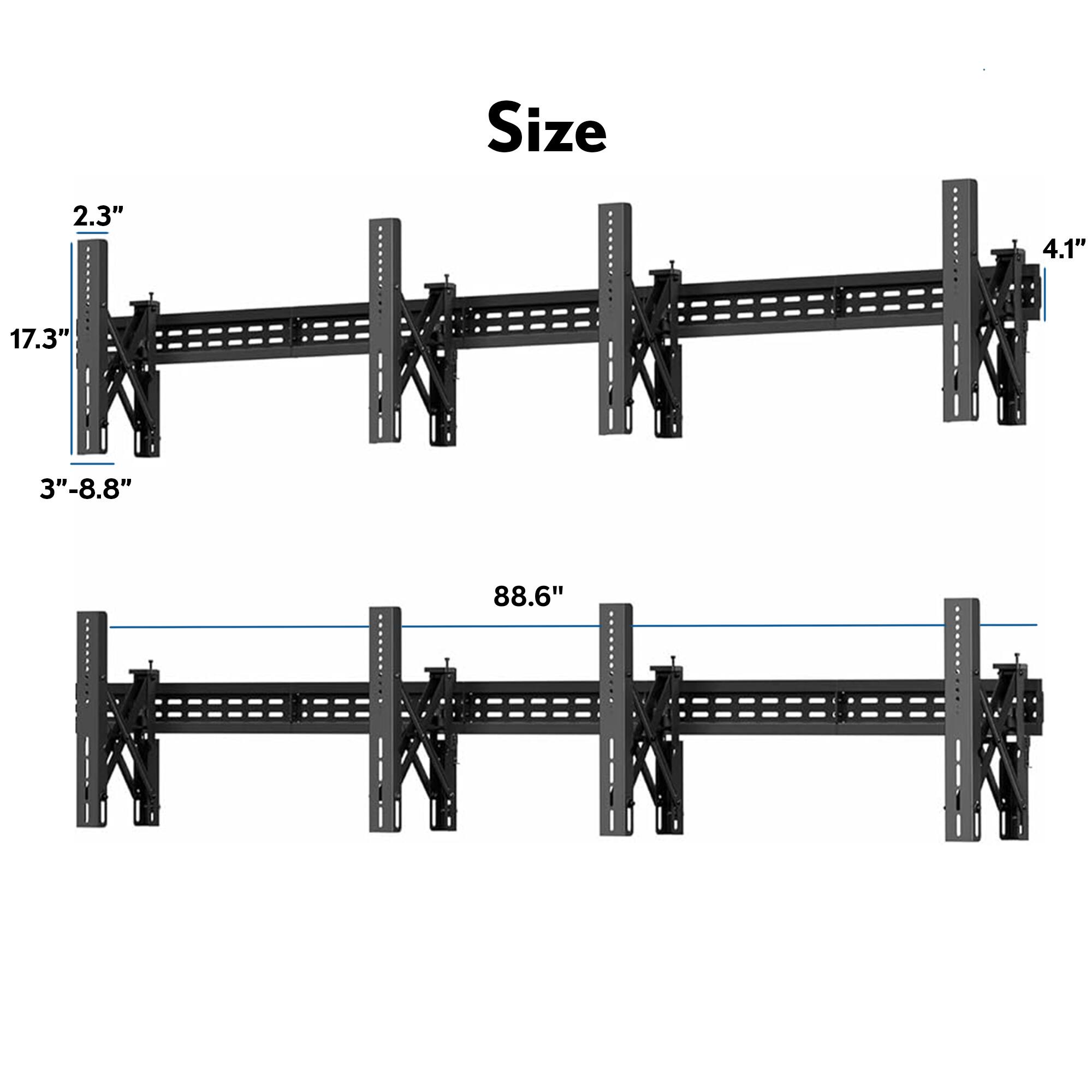 Size  
2.3"  
4.1"  
17.3"  
3"-8.8"  
88.6"