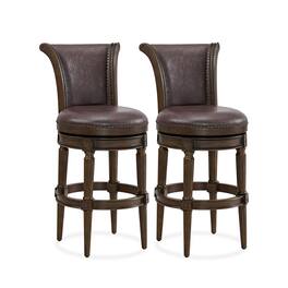ROME + OAK - Runyan Bar Stool, Vintage Brown Vegan Leather, Set of 2 - Dark Walnut