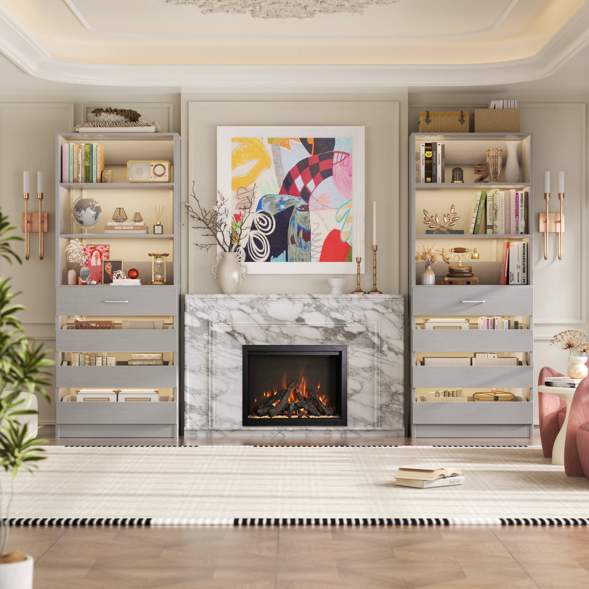 Alt View 1. Aheaplus - 2 Pack-Premium Wood Pantry Cabinet: 4 Drawers, 3 Shelves, Wall-Fit Design for Organized Kitchen Storage - Gray.