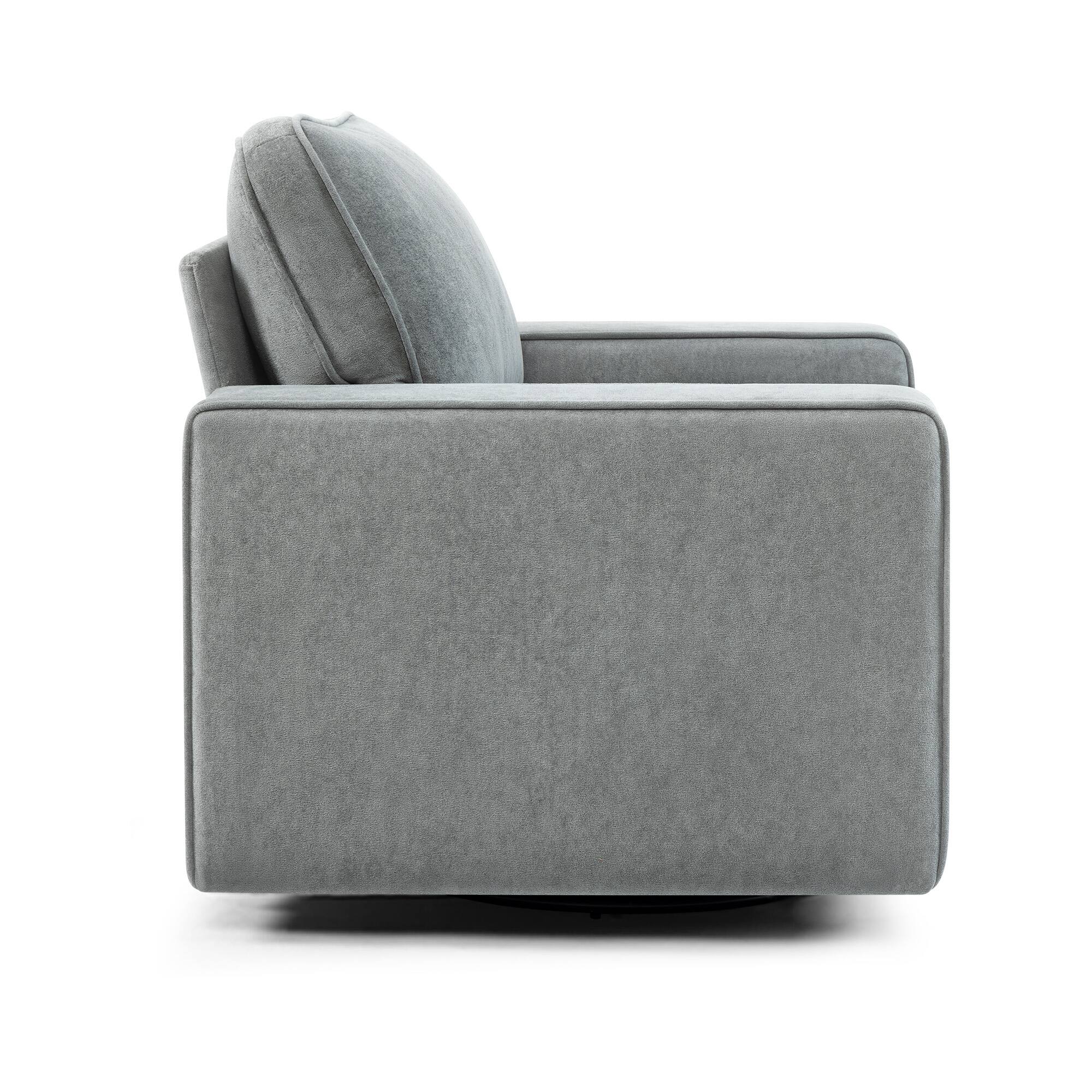 Left. Brick Attic - 36.2"Wide Swivel Accent Chair,360° Rotation Upholstered Comfortable Cushioned Seating, Pillowback Glider Rocking Chair - Grey.