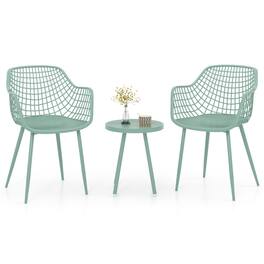 Boyel Living - 3 Piece Patio Chair Set with PP Seat and Tabletop for Porch- 230-in W x 340-in D x 215-in H - Green
