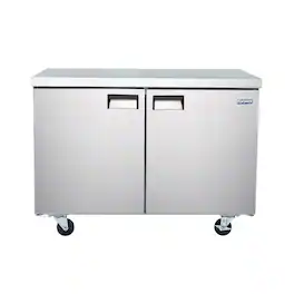 Magic Chef - E-Series 47 in. 12 cu. ft. Frost Free Defrost Under Counter 2 Door Upright Freezer - Stainless Steel